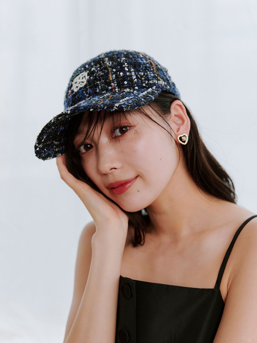 SAINT LAURENT ツイードキャップ NEW YSL SAINT LAURENT TWEED WOOL BLEND LOGO BASEBALL CAP HAT