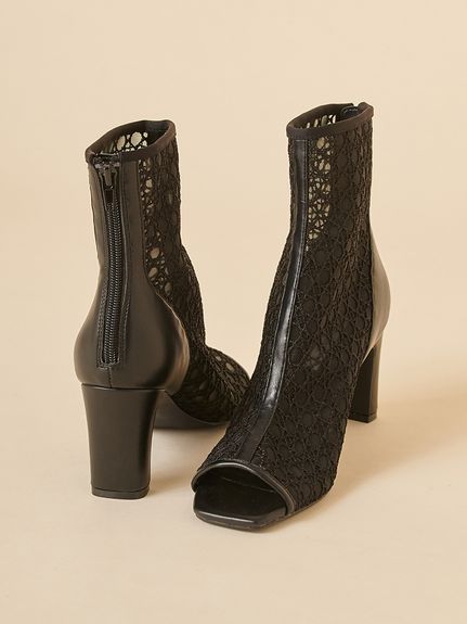 オープントゥメッシュブーツ(BLK-S)