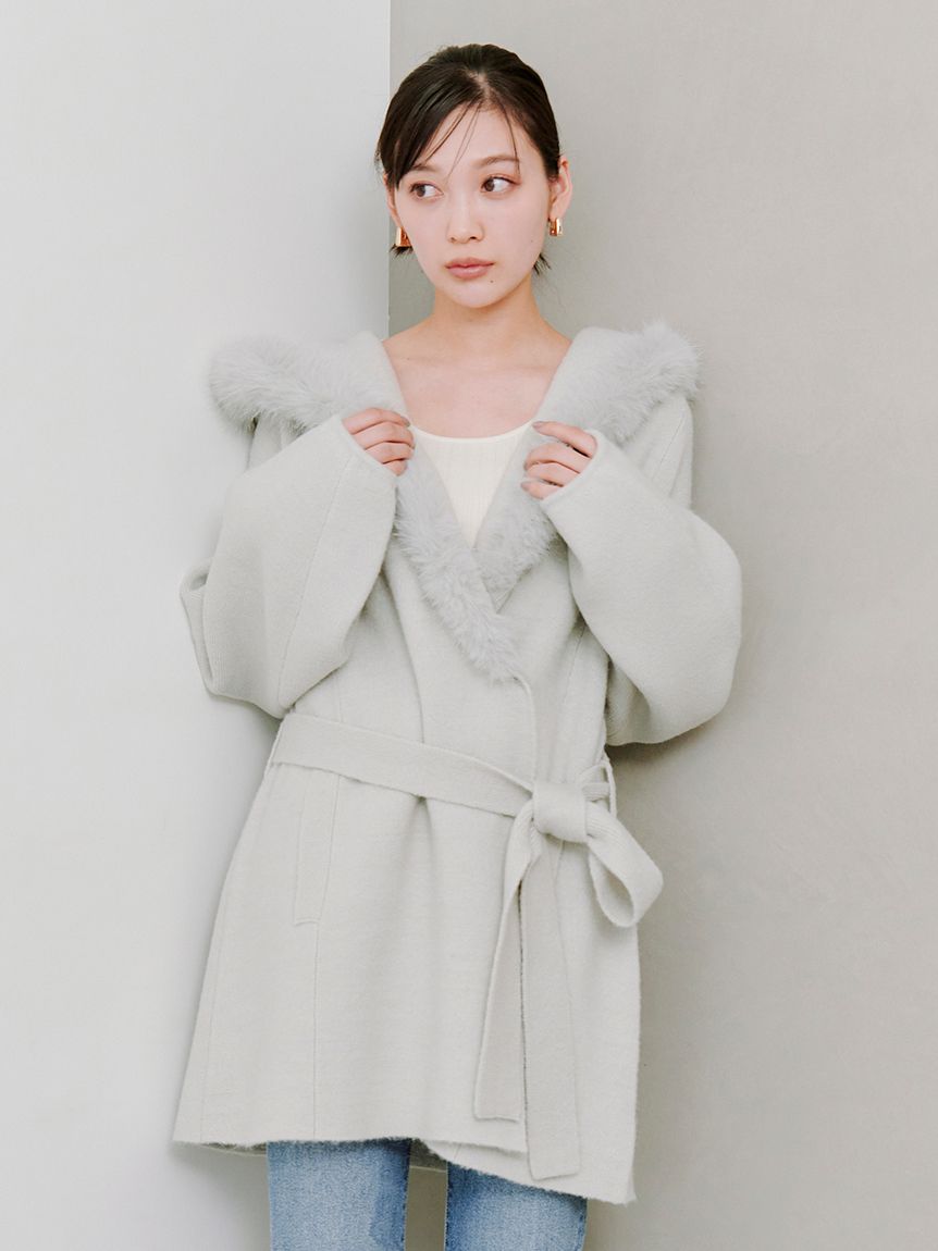 スナイデル　SNIDEL ファーフードニットコート ファーフードニットコート(コート)｜アウター｜SNIDEL(スナイデル)の