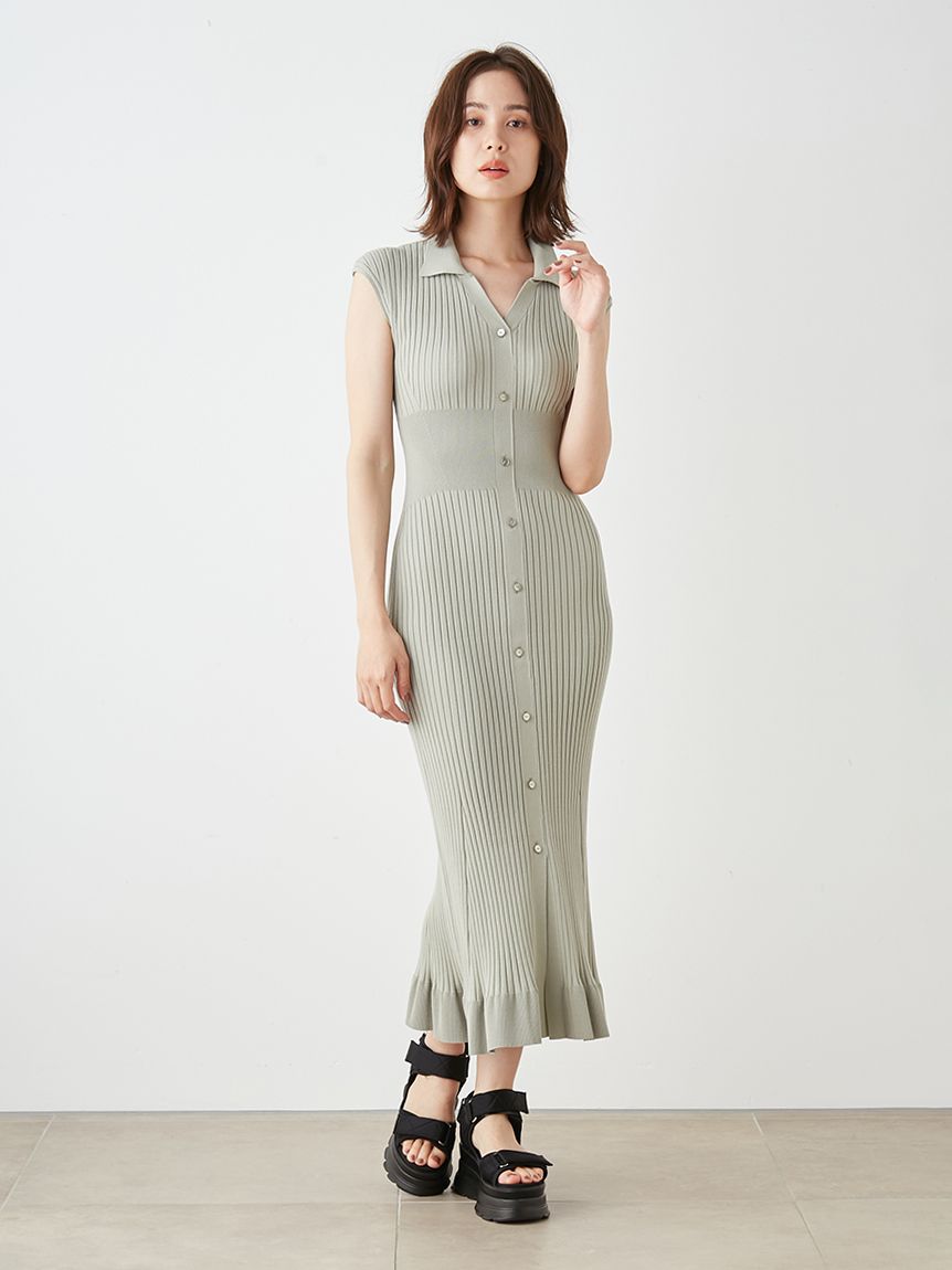 新品 snidel スナイデル フロントボタンノースリニット ワンピース