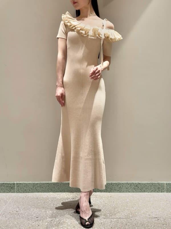 SNIDEL アシメプリーツカラーニットワンピース　美品 アシメプリーツカラーニットワンピース(マキシ・ロング
