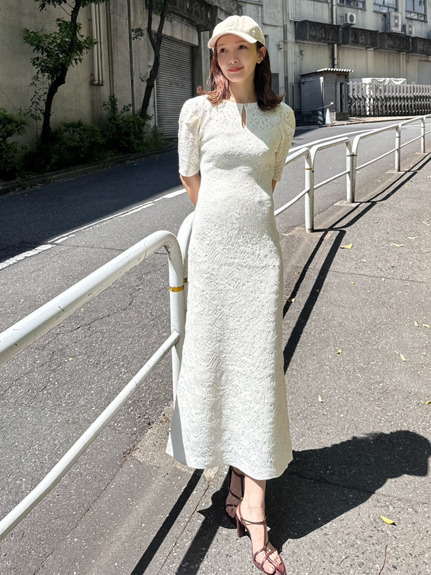 Sustainableクロシェライクニットワンピース(IVR-F)