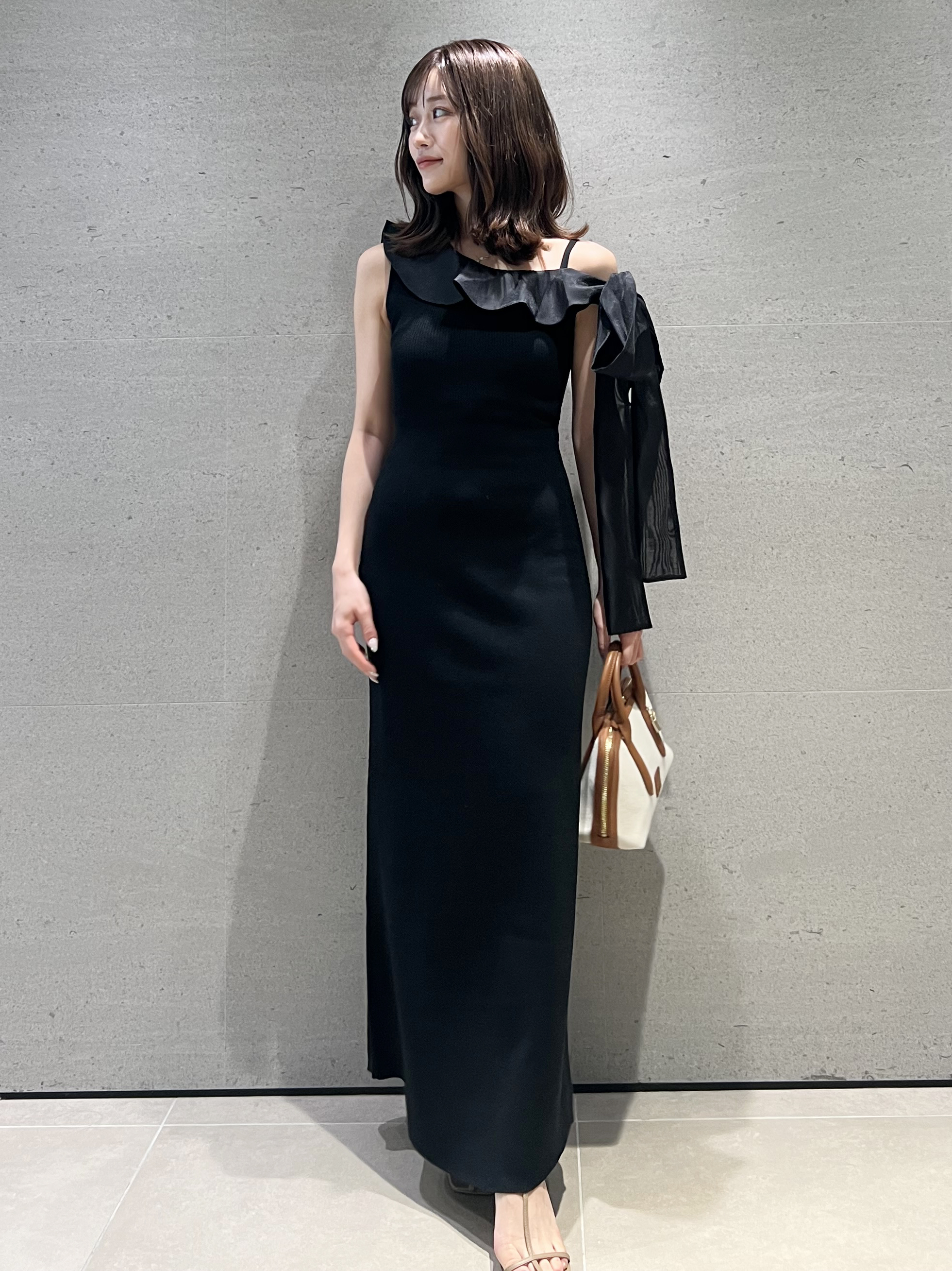 ワンショルリボンニットワンピース(マキシ・ロングワンピース