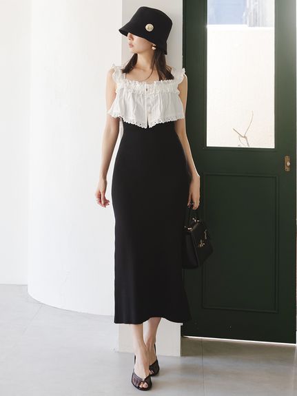レースドッキングニットワンピース(BLK-F)