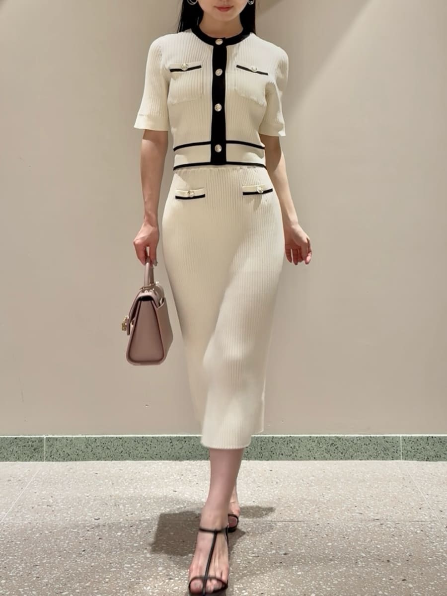 メタルボタンニットセットアップ(トップス＆ボトムセット)｜ワンピース