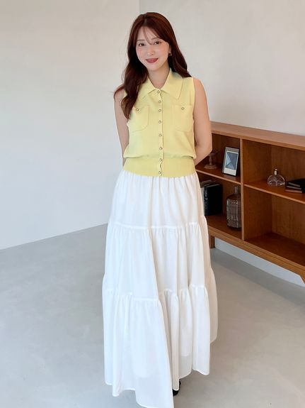 ニットベスト×ティアードスカートセット(トップス＆ボトムセット
