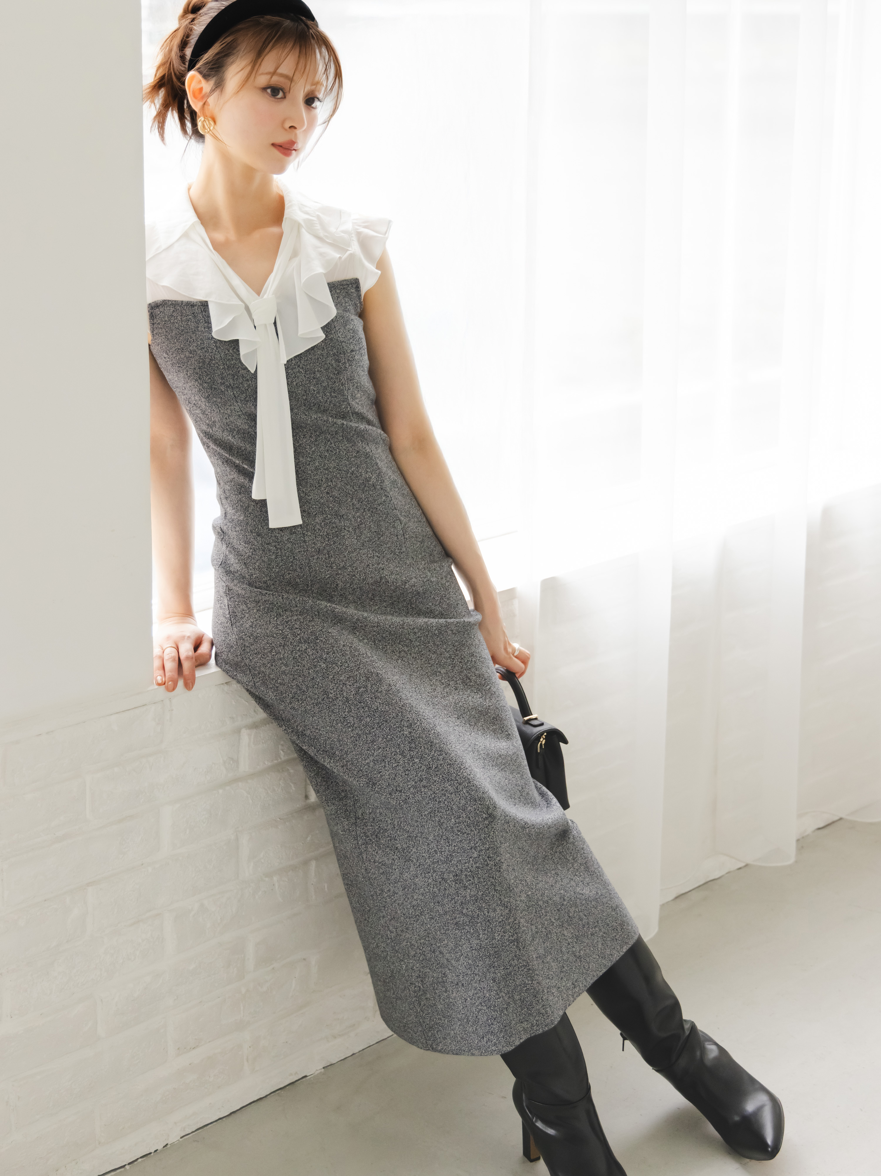 Sustainableフリルカラードッキングワンピース(マキシ・ロング