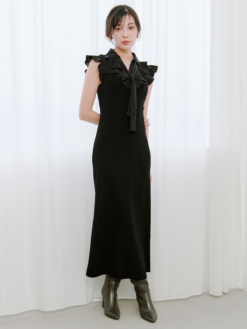 SNIDEL ブラック ロング ドレス ワンピース　0 WEB限定】シアースリーブワンピース | スナイデル(SNIDEL) | マルイ