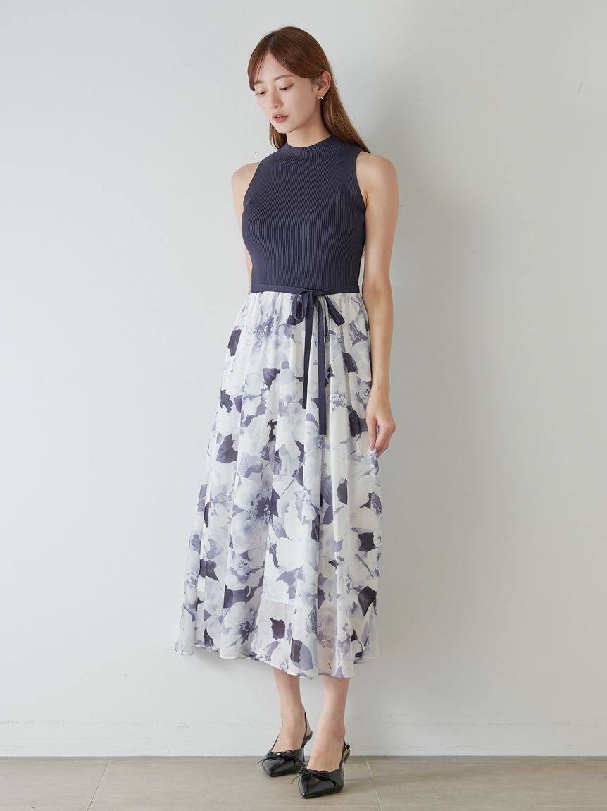 snidel ノースリニットドッキングワンピース フレアスリーブカーディガン ノースリニットドッキングワンピース(マキシ・ロングワンピース