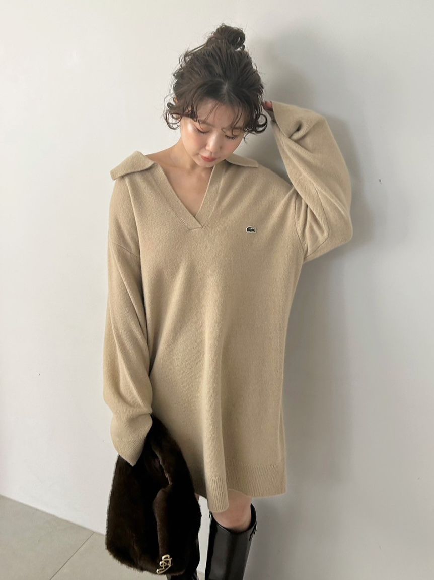 LACOSTE/スキッパーニットワンピース(マキシ・ロングワンピース