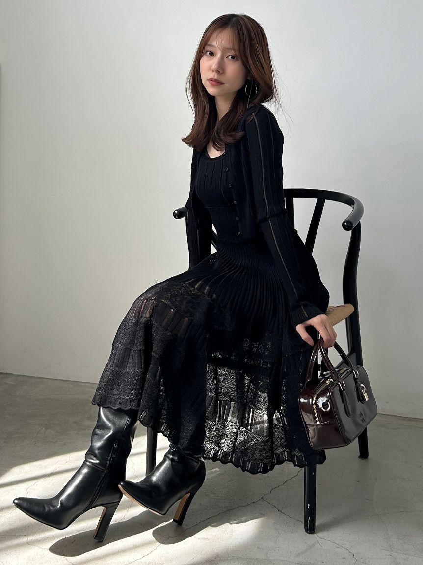 レースクロシェカーデセットワンピース(マキシ・ロングワンピース