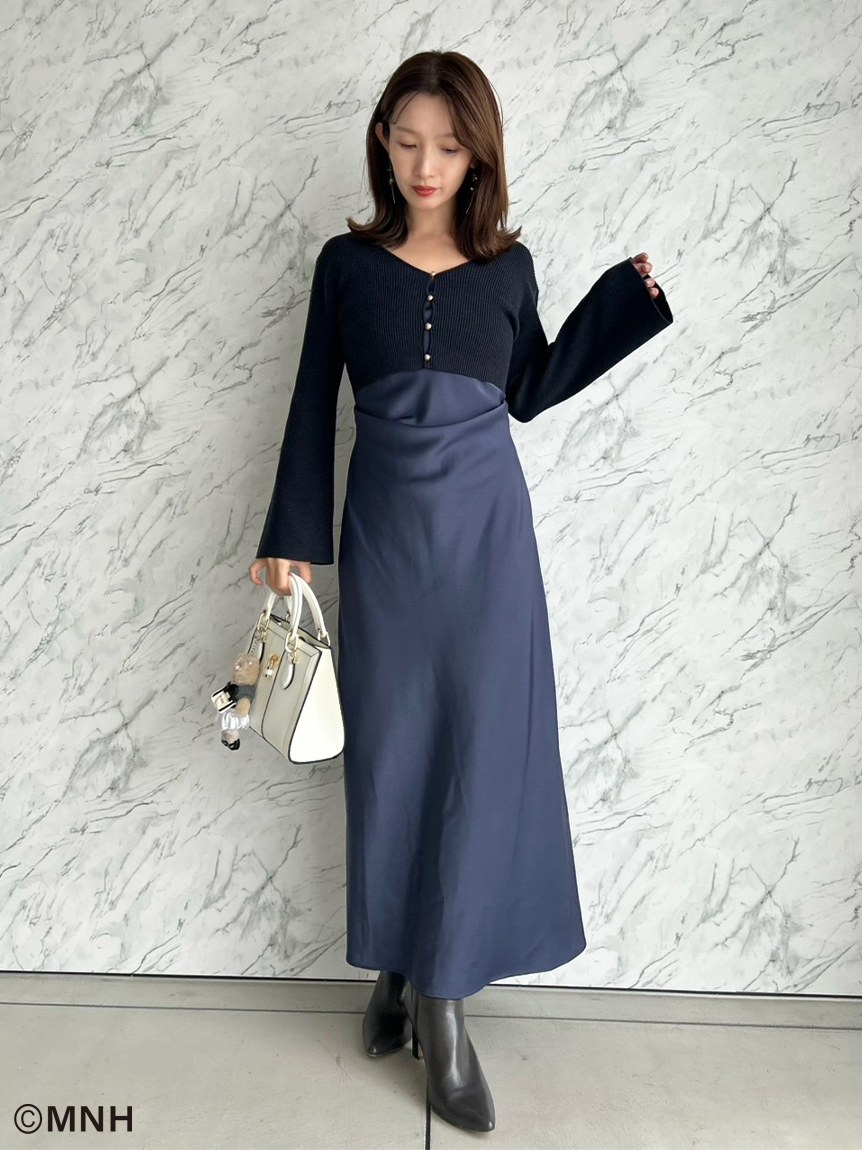 新品未使用>>SNIDEL スナイデル 【WEB限定、完売】ワンピースセット WEB限定】サテンキャミワンピースニットカーデセット(マキシ・ロング