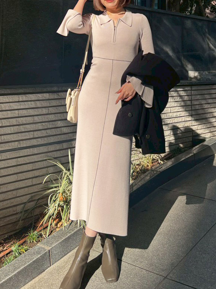 Sustainableスキッパーニットワンピース(マキシ・ロングワンピース