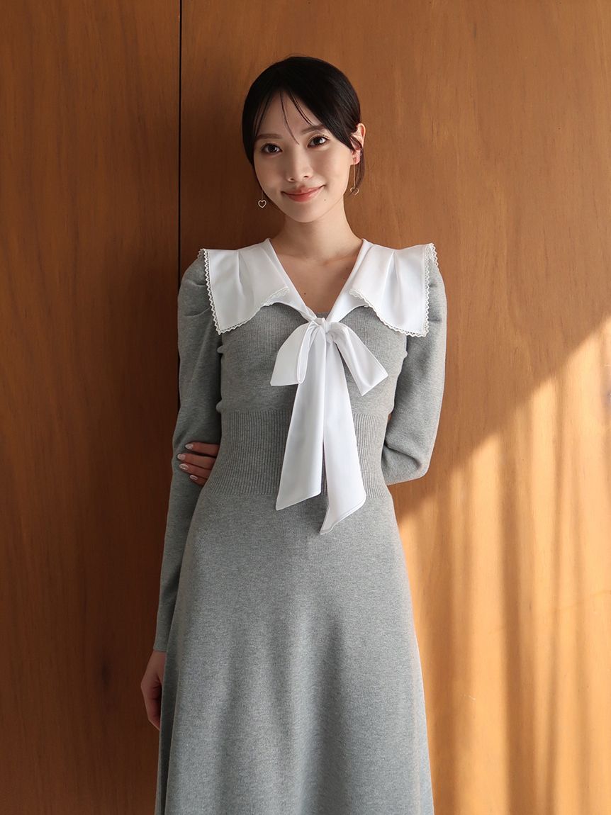 スナイデル♡スラブニットキャミワンピース新品未使用 NEW YEAR'S SPECIAL ITEM】セーラーカラーニットワンピース(ミニ