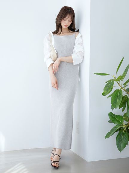 シンプルニットキャミワンピース(ロングワンピース)｜ワンピース