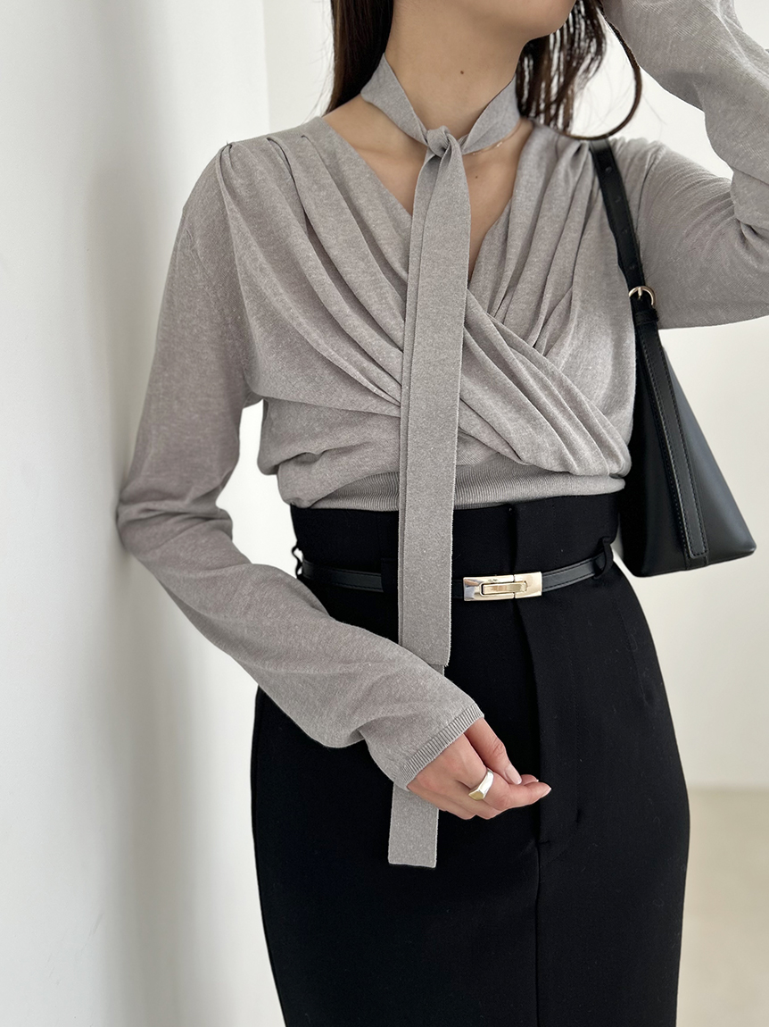 シアーカシュクールニットプルオーバー(GRY-F)