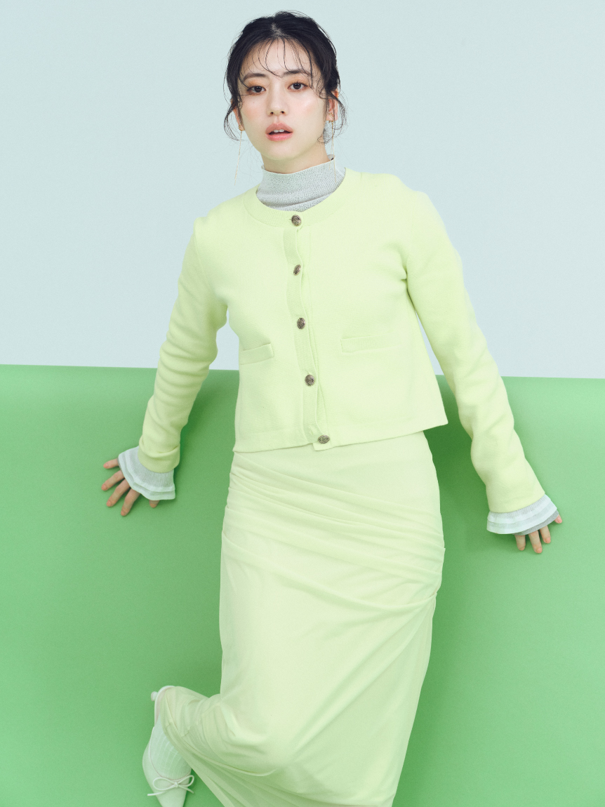 Sustainable金ボタンカーディガン(LIME-F)