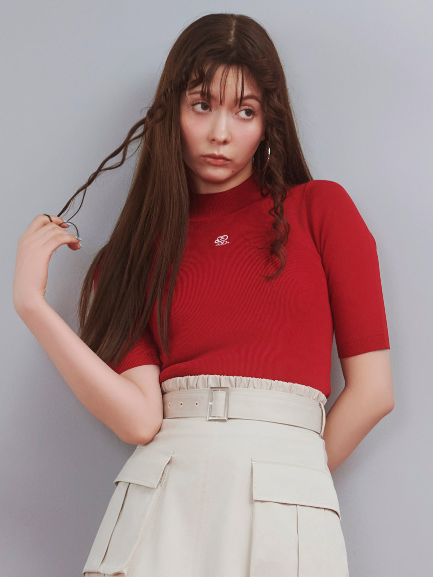 【WEB限定】ワンポイントニットトップス(RED-F)