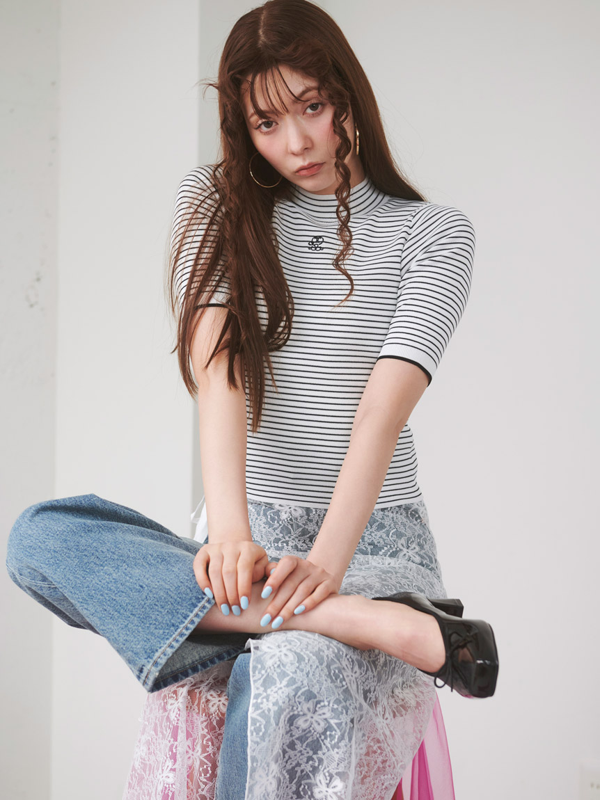 【WEB限定】ワンポイントニットトップス(BORDER-F)