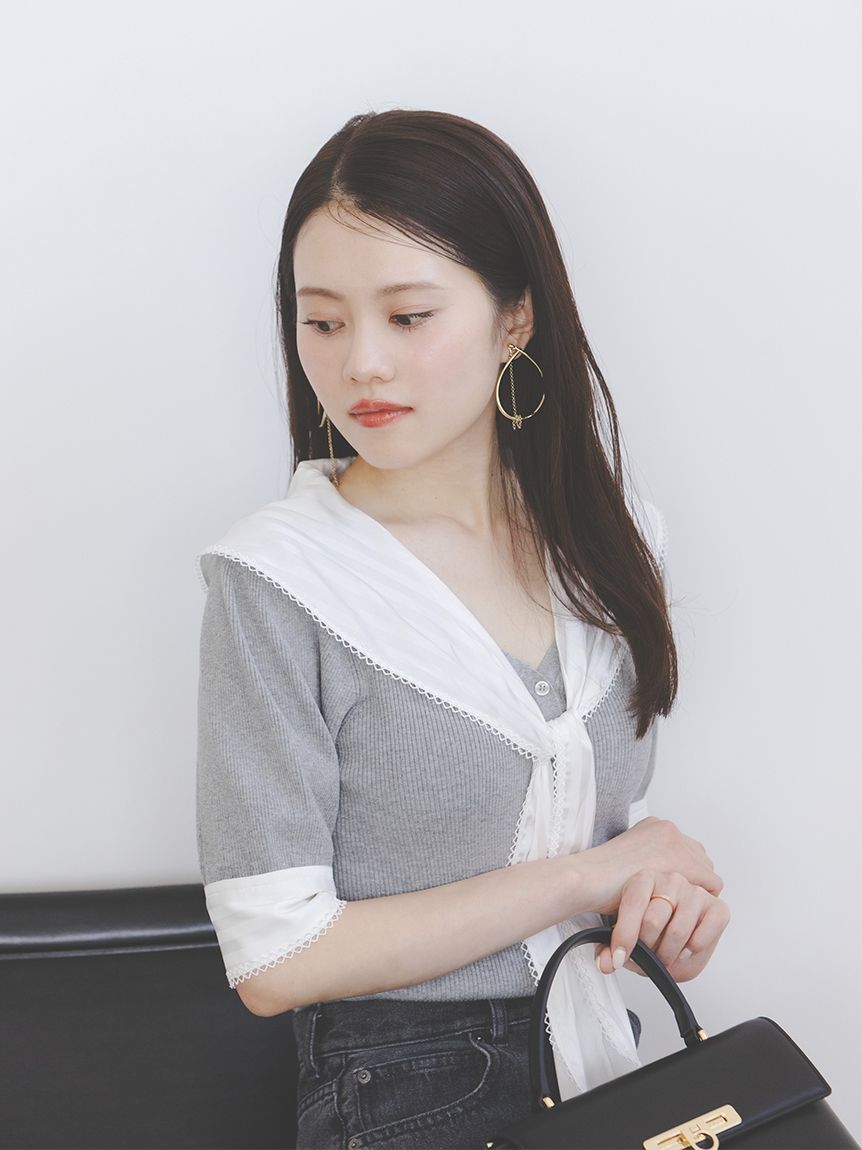 Sustainableスカーフブラウスドッキングプルオーバー(GRY-F)
