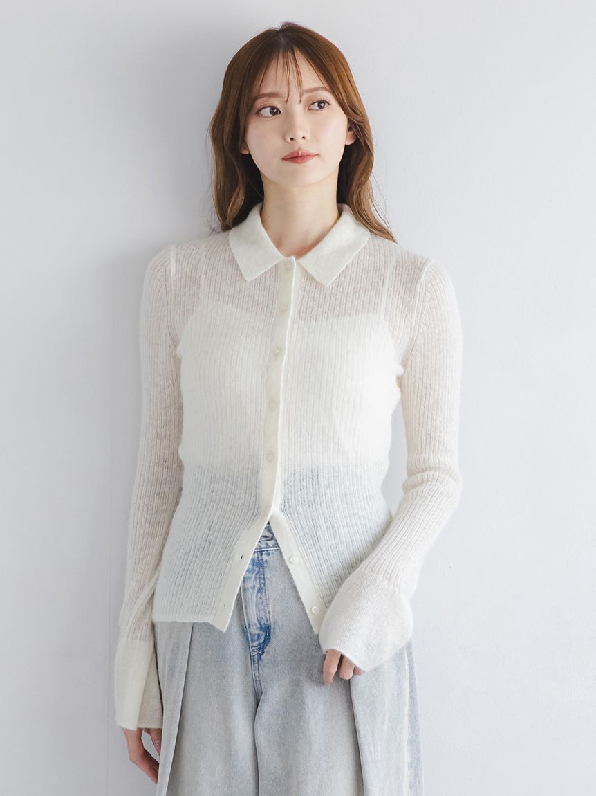 24SS✨TEVALT テバルト ウェーブシアースリーブニット ライトベージュ モヘアパフニット(ライトベージュ) - seventen