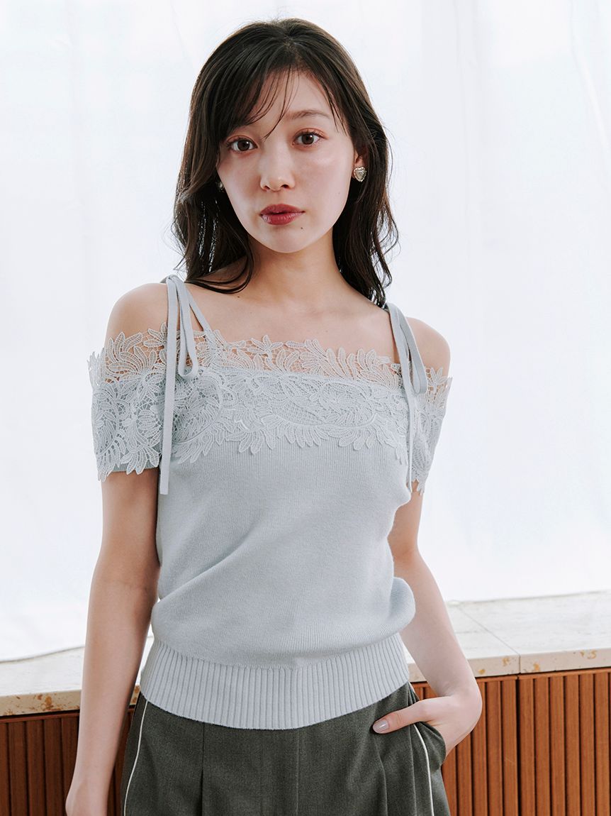 レースニットプルオーバー Fubail / レーストリミングニットプルオーバー