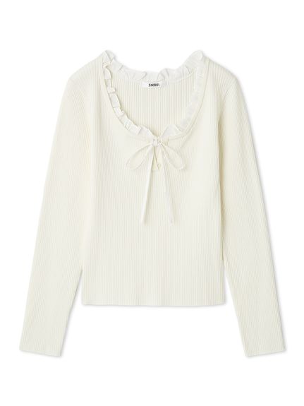 スナイデル トップス 001 ホワイト SALE／50%OFF】シアーフリルカラーニットプルオーバー SNIDEL