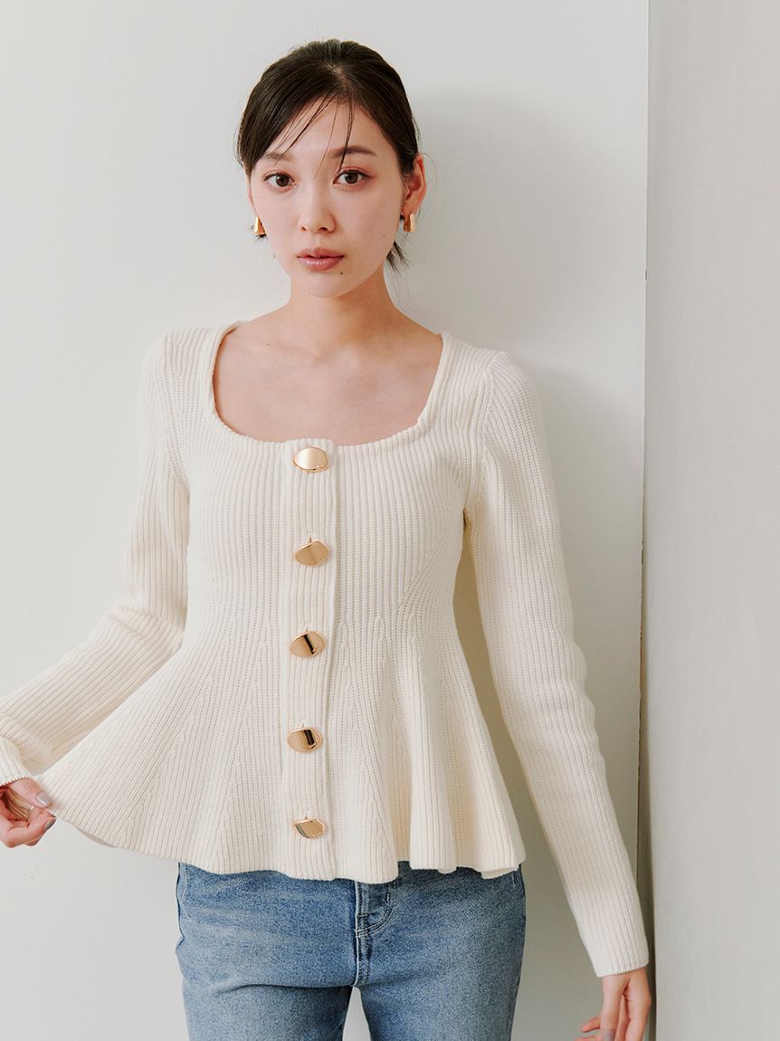 CELFORD ホワイト　スクエアネックペプラムニットプルオーバー スクエアネックペプラムニットプルオーバー(ニット)｜トップス｜SNIDEL