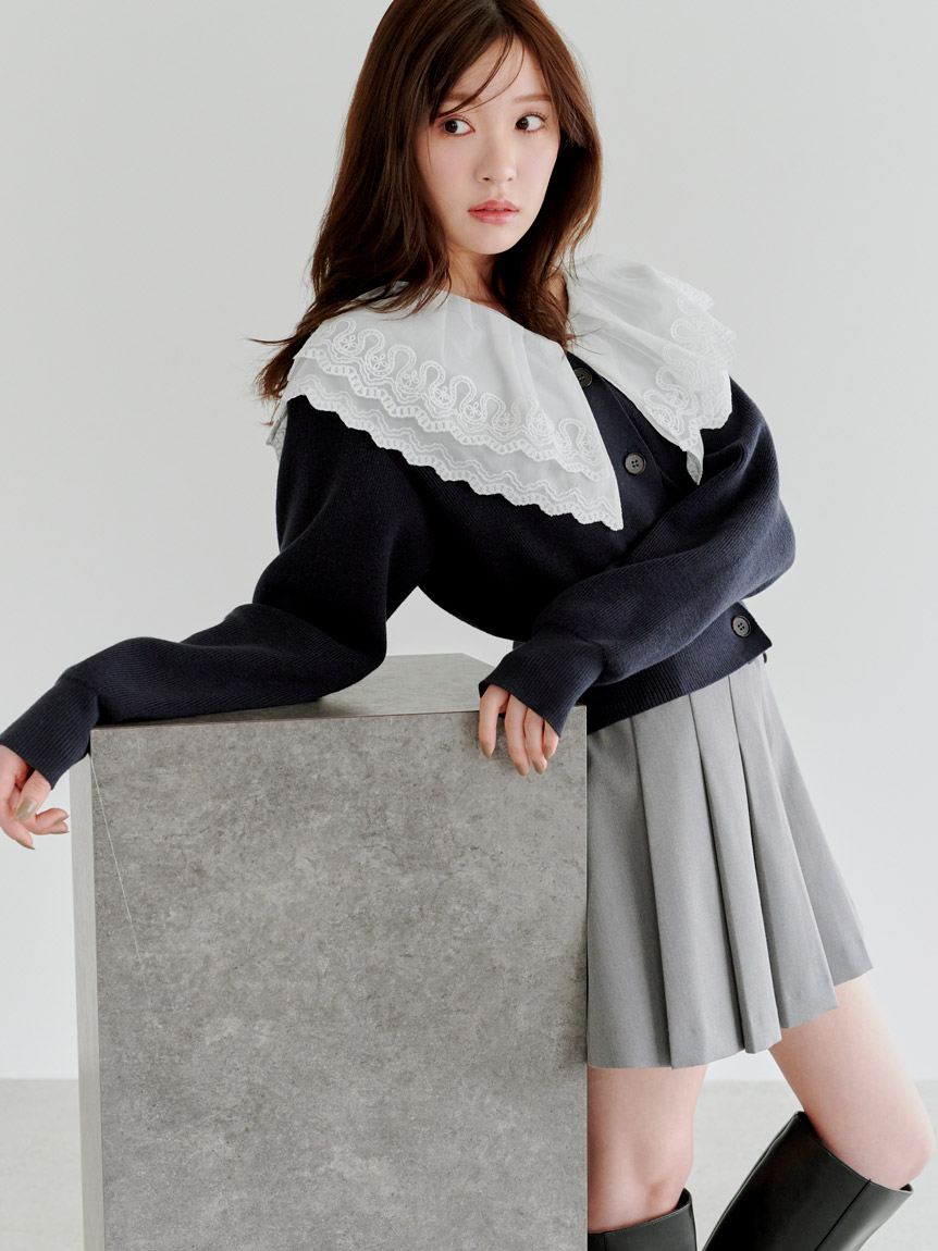 新品セットsnidel レースカラーニットプルオーバー ハイウエスト ショーパン SNIDEL（スナイデル）の「レースカラーニットプルオーバー