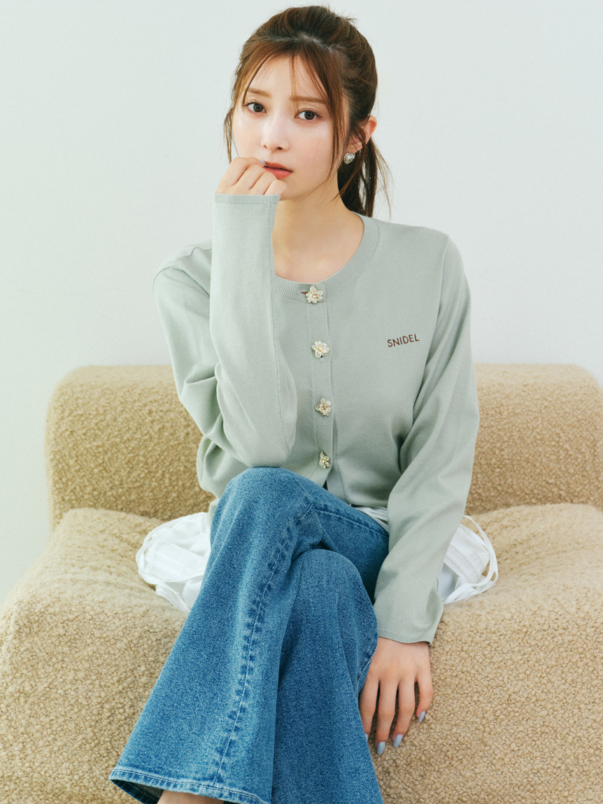 FLOWER COLLECTION】ビジューボタンニットカーディガン(カーディガン