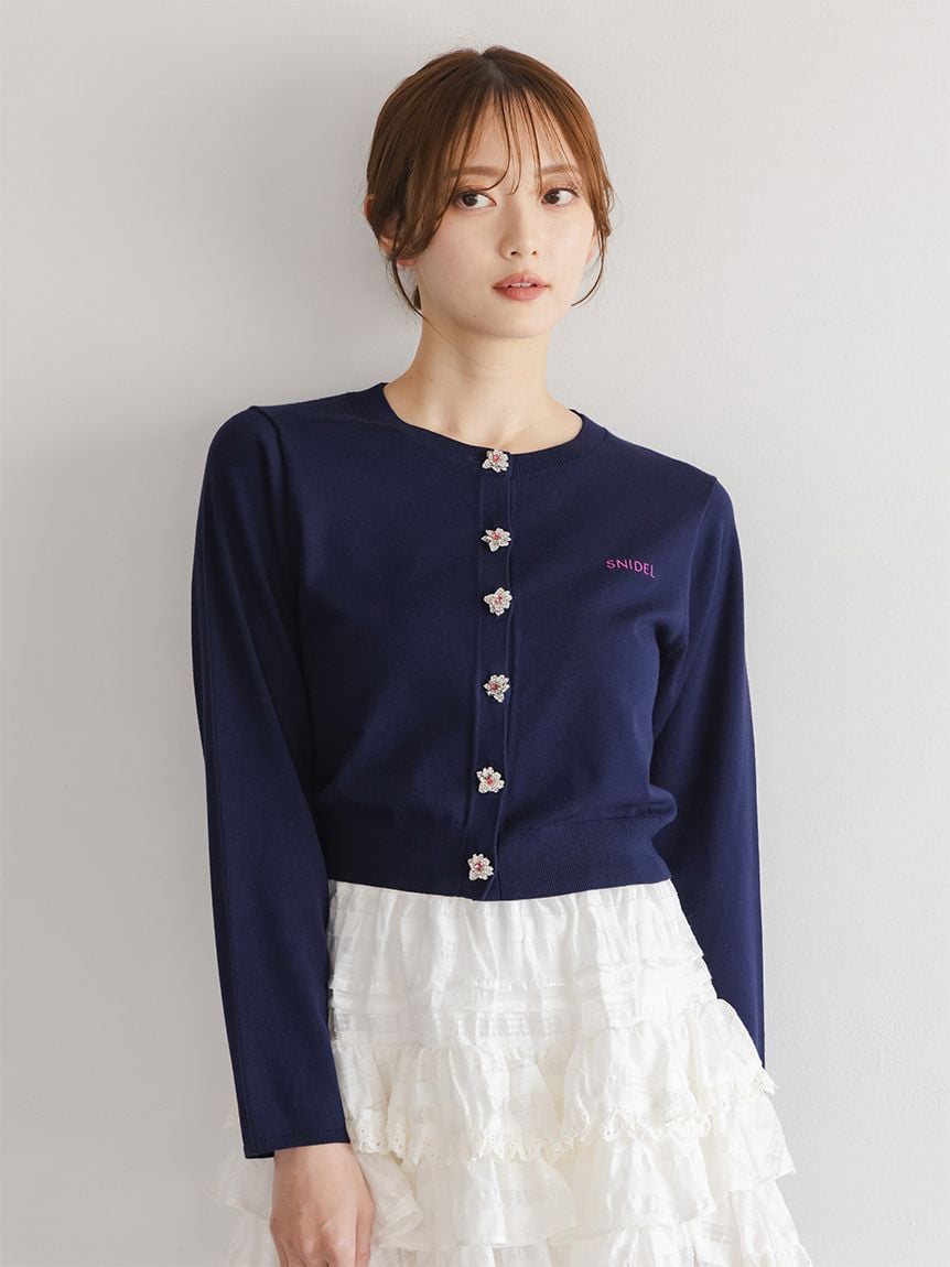 SNIDEL スナイデル ビジューボタンニットカーデ ィガン FLOWER COLLECTION】ビジューボタンニットカーディガン