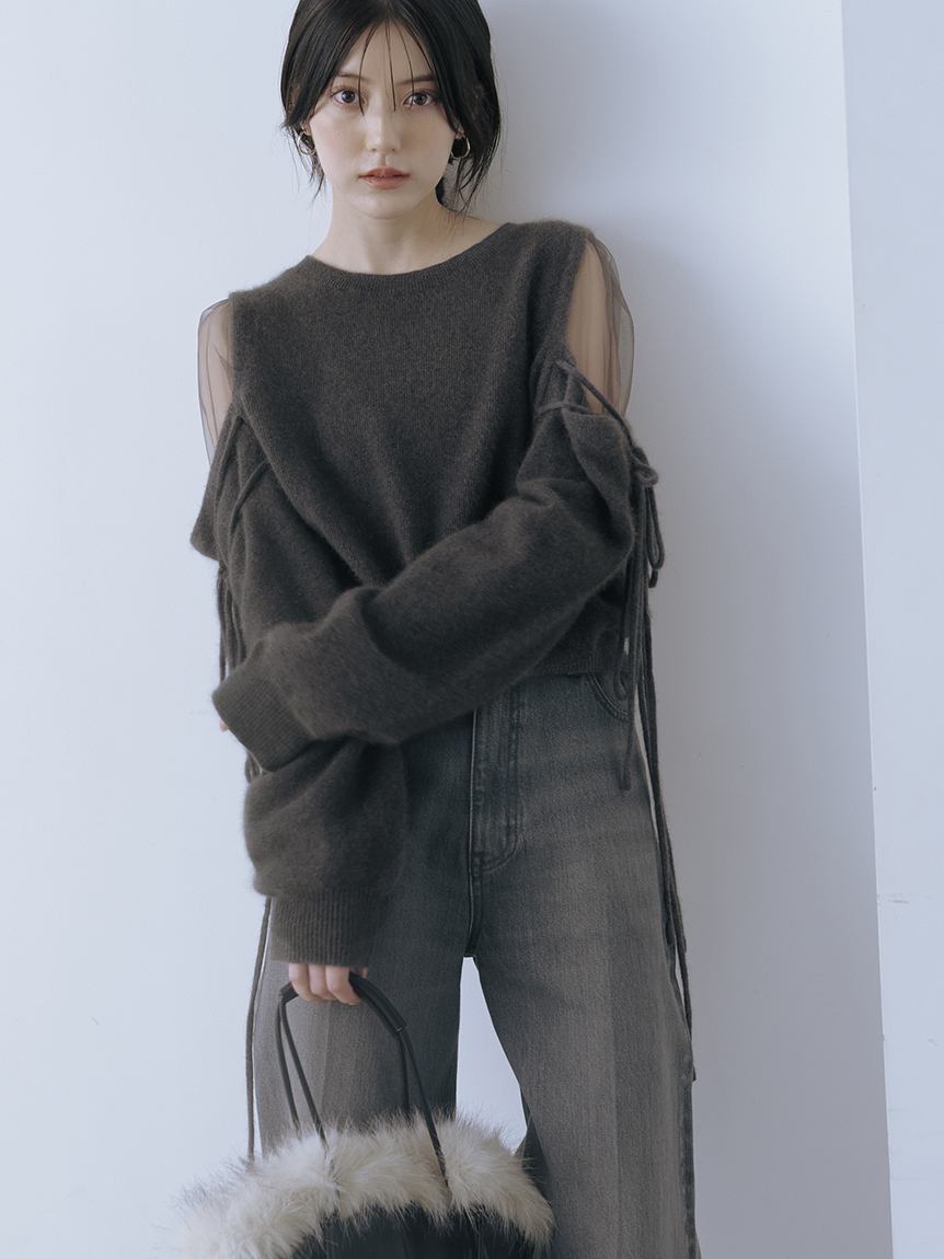 SNIDEL 新作 シースルーショルダーニットプルオーバー snidel シースルーショルダーニットプルオーバー スナイデル SNIDEL