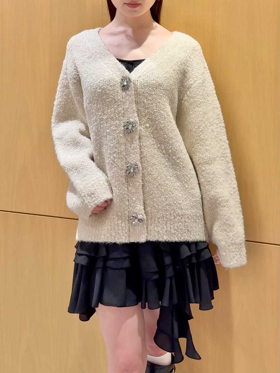M✨SNIDEL スナイデル ビジューリボンミドルカーディガン ビジューリボンミドルカーディガン(カーディガン)｜トップス｜SNIDEL