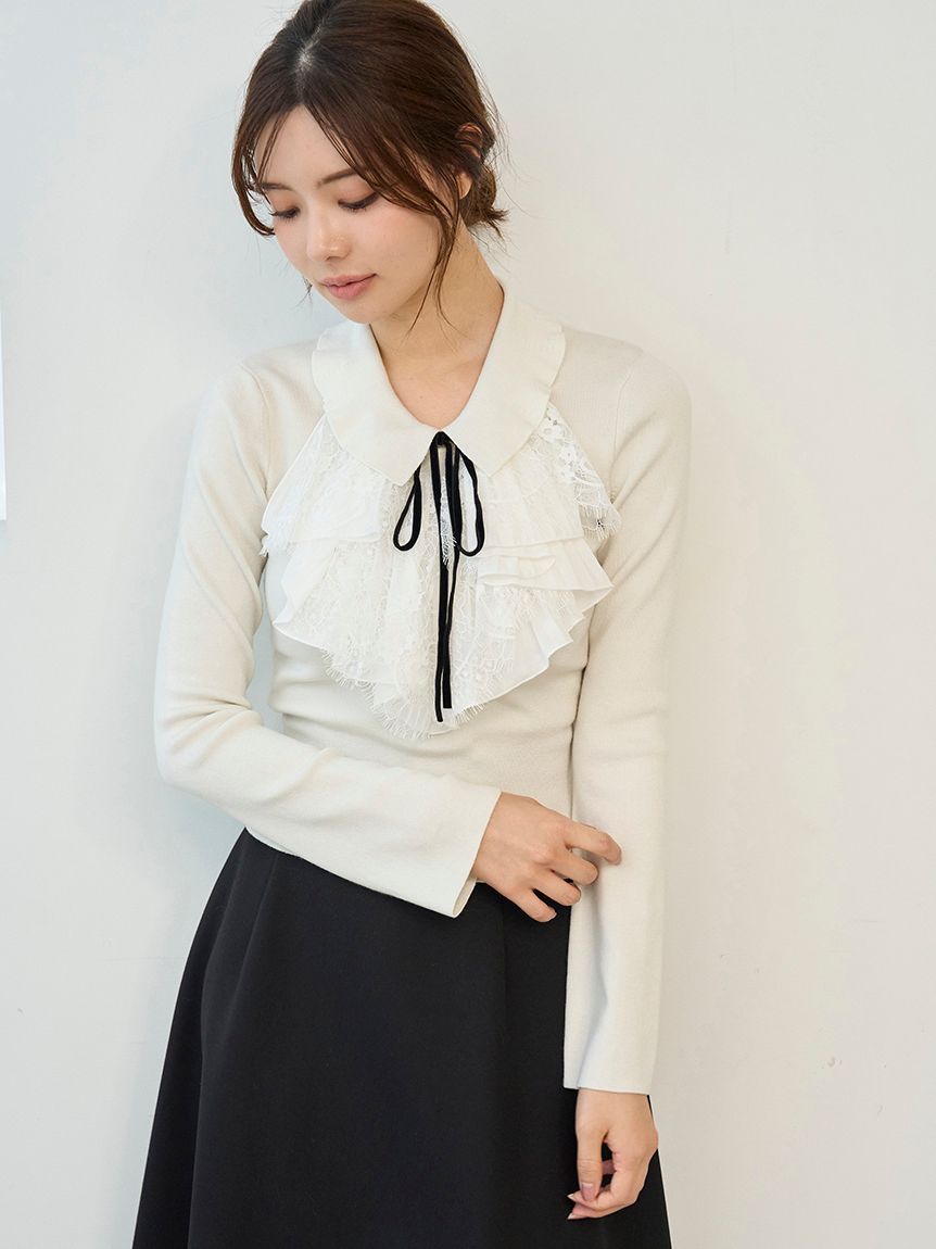 Sustainableレイヤードラッフルニットプルオーバー(ニット)｜トップス