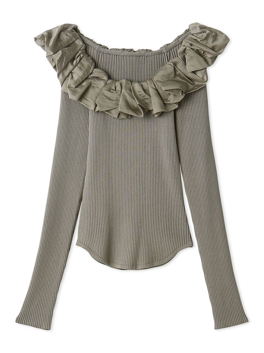 AMERI vintage シアーフリルニットトップス SHEER FRILL V NECK KNIT TOP