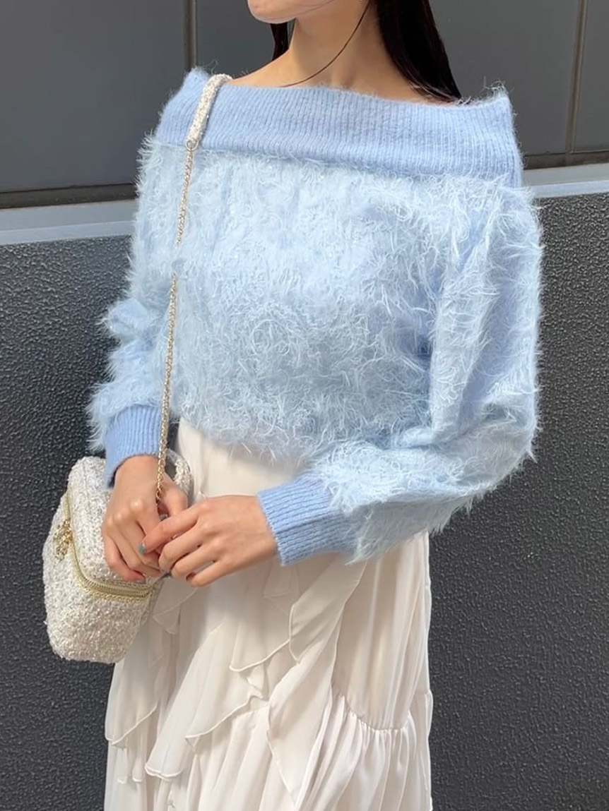 SNIDEL レース付きオフショルニット SNIDEL（スナイデル）の「レーストリミングオフショルプルオーバー