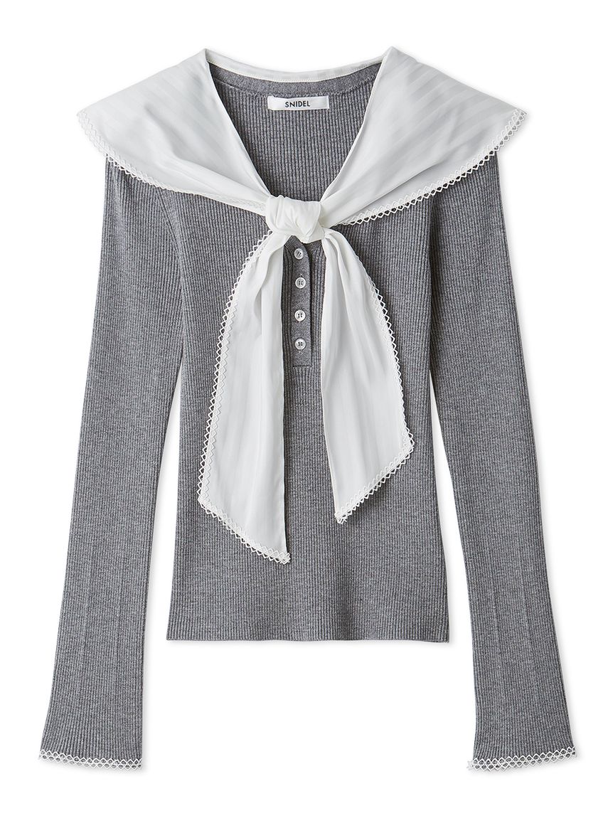 Sustainableスカーフブラウスドッキングプルオーバー(ニット