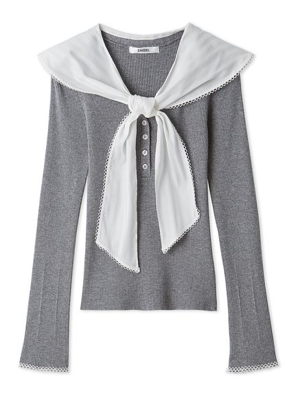 Sustainableスカーフブラウスドッキングプルオーバー Sustainableスカーフブラウスドッキングプルオーバー(ニット