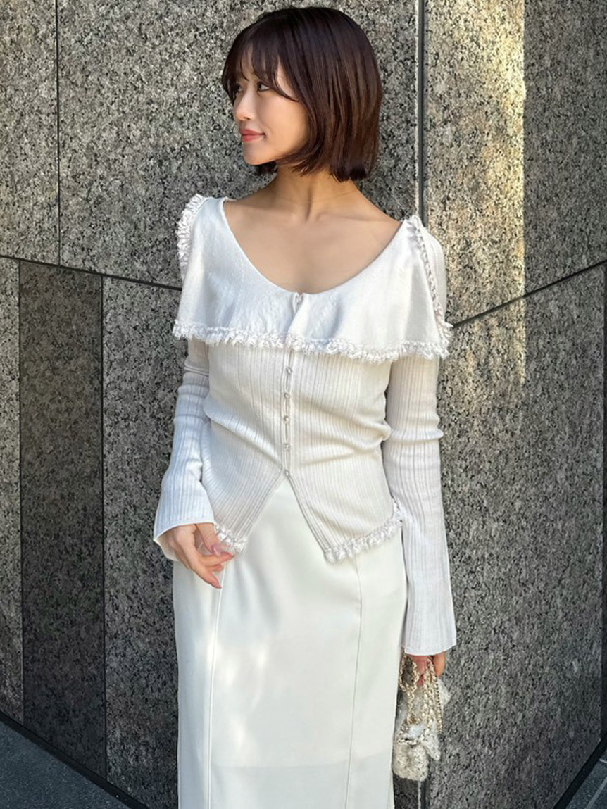 Sustainableビッグカラーレーストリムニットプルオーバー(ニット