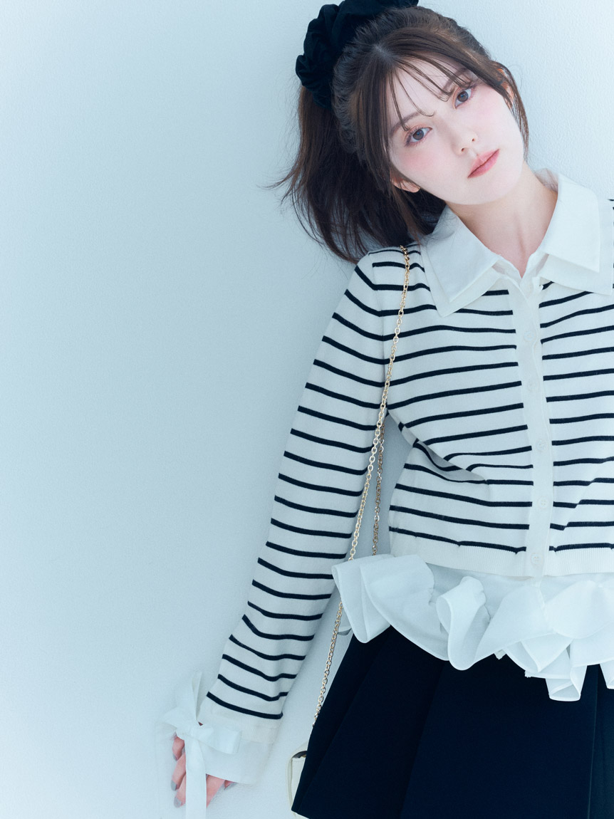 シャツドッキングヘムボリュームニットプルオーバー(ニット)｜トップス