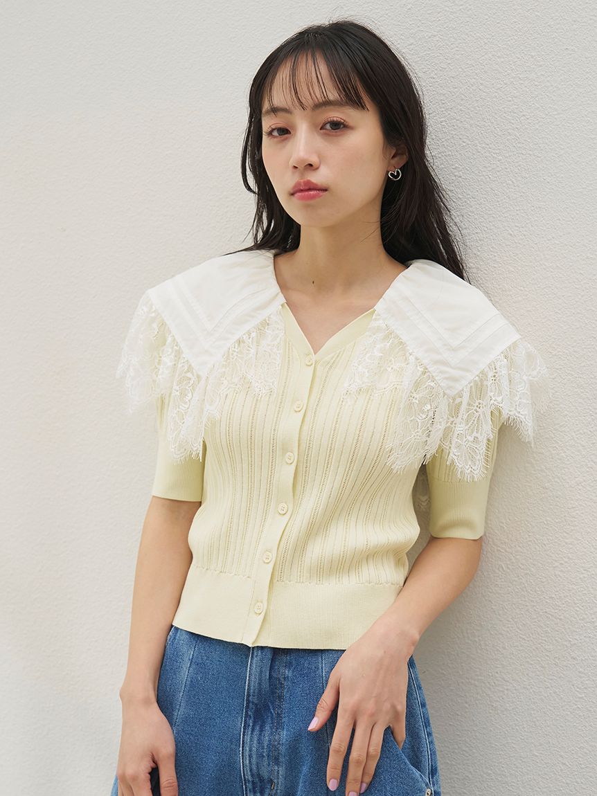 SNIDEL 【極美品】フリルニットプルオーバー ブルー カーディガン レース SNIDEL（スナイデル） ニット セーター チュールフリルニットプル