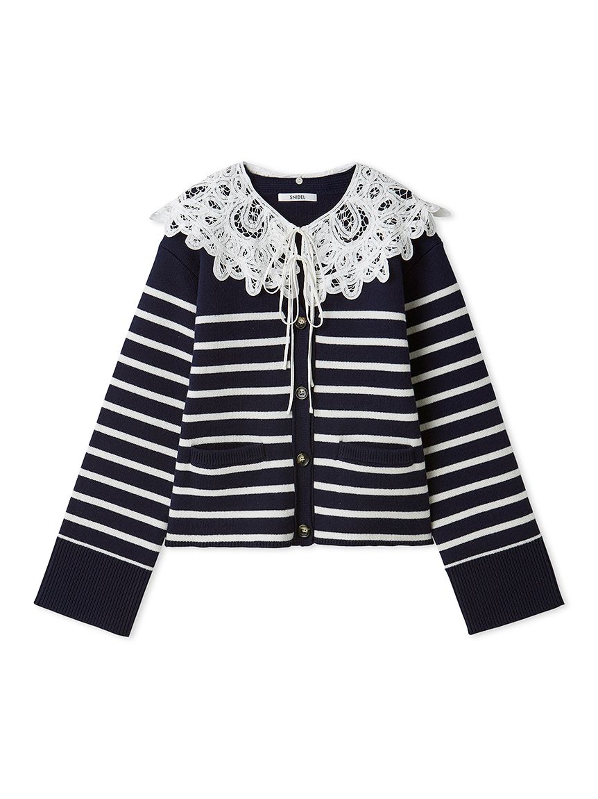 バテンレースカラーニットカーディガン(カーディガン)｜トップス