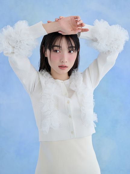 UVカットチュールドッキングニットカーディガン(カーディガン