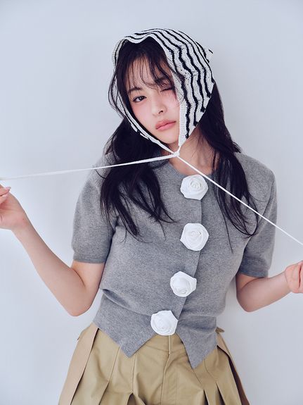 WEB限定/ROSE Collection】モチーフボタンニットカーディガン(ニット