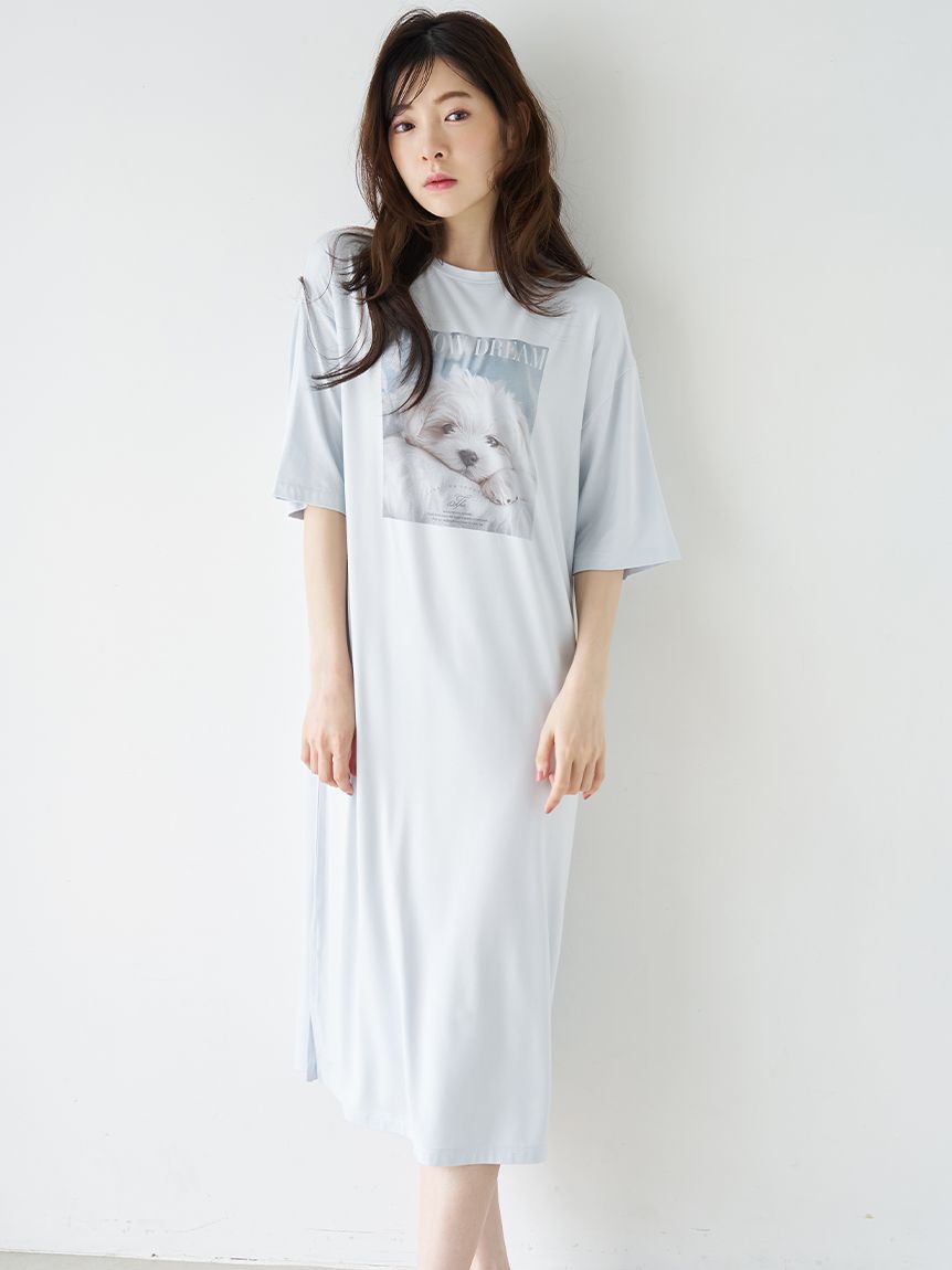 接触冷感】DOG Tシャツワンピース(ロングワンピース)｜ワンピース
