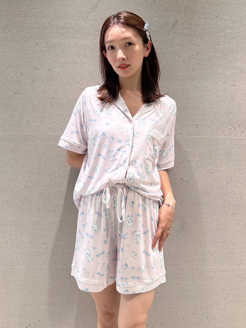 SNIDEL  icy baby 総柄開襟シャツ×ショートパンツ 限定カラーあり】【icy baby】【接触冷感】総柄開襟シャツ