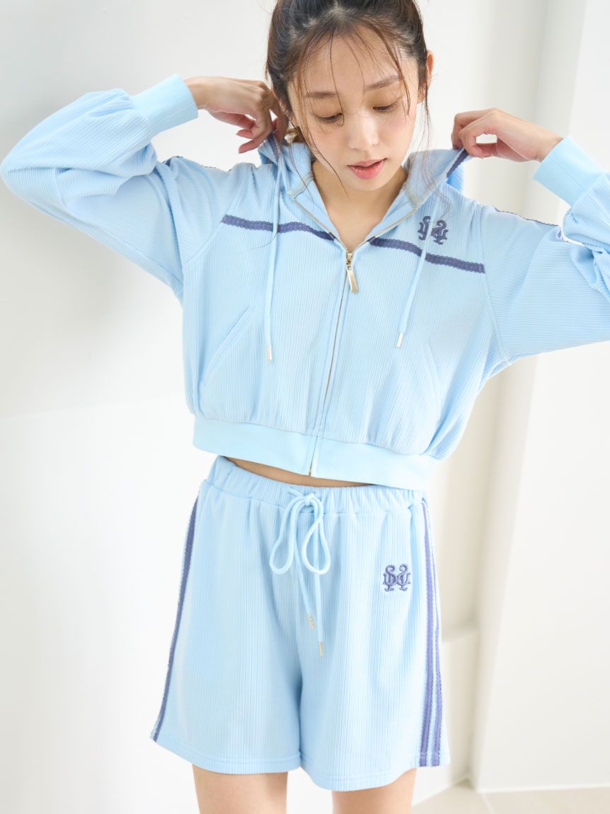 snidel home セットアップ　シャツ　ショートパンツ　ブルー　2023 セットアップ」に該当する ｜SNIDEL(スナイデル)の通販サイト