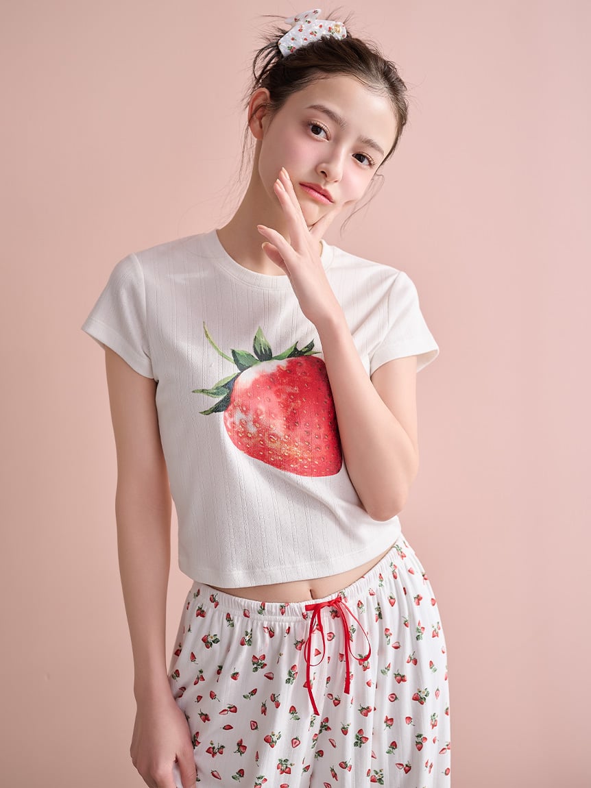 SNIDEL  ストロベリーアイレットミニTシャツ＆ロングパンツセット ストロベリーアイレットロングパンツ(ロングパンツ)｜スナイデルホーム