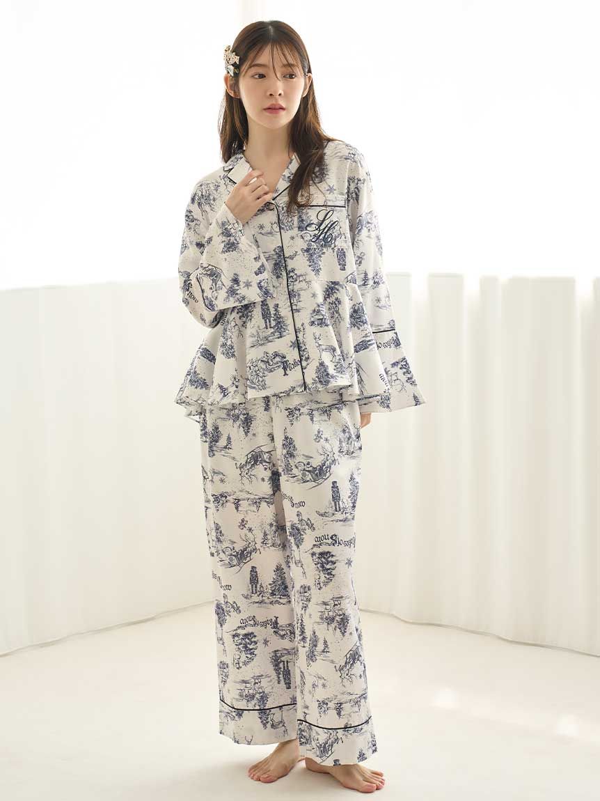 WEB限定】【Warm Satin】ホリデージュイ開襟シャツ×ホリデージュイ