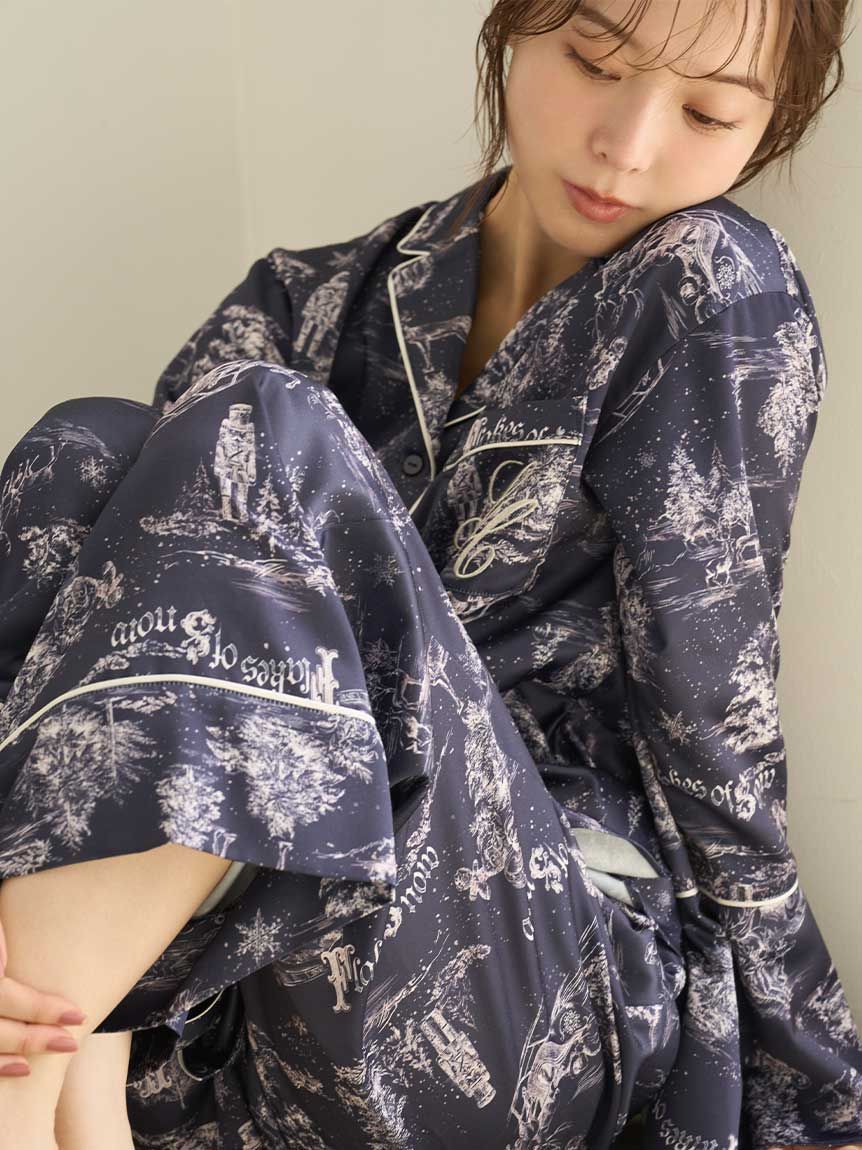 WEB限定】【Warm Satin】ホリデージュイ開襟シャツ×ホリデージュイ